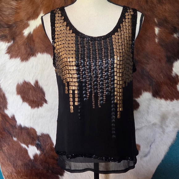 Yoana Baraschi Tops - Black and Gold Sequin Women's Top